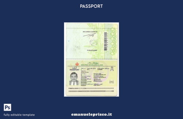 modello di passaporto del Brunei in stile verificato